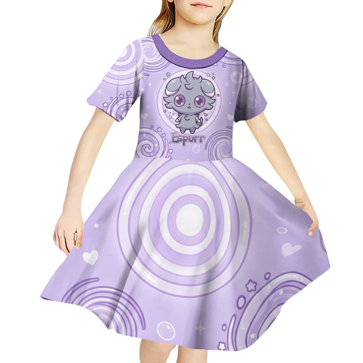 Espurr Kid Short Sleeve Dress Hypnotic Pastel Psychic Swirl Art
