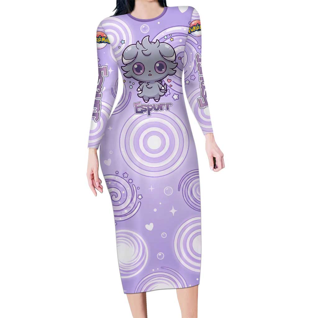 Espurr Long Sleeve Bodycon Dress Hypnotic Pastel Psychic Swirl Art