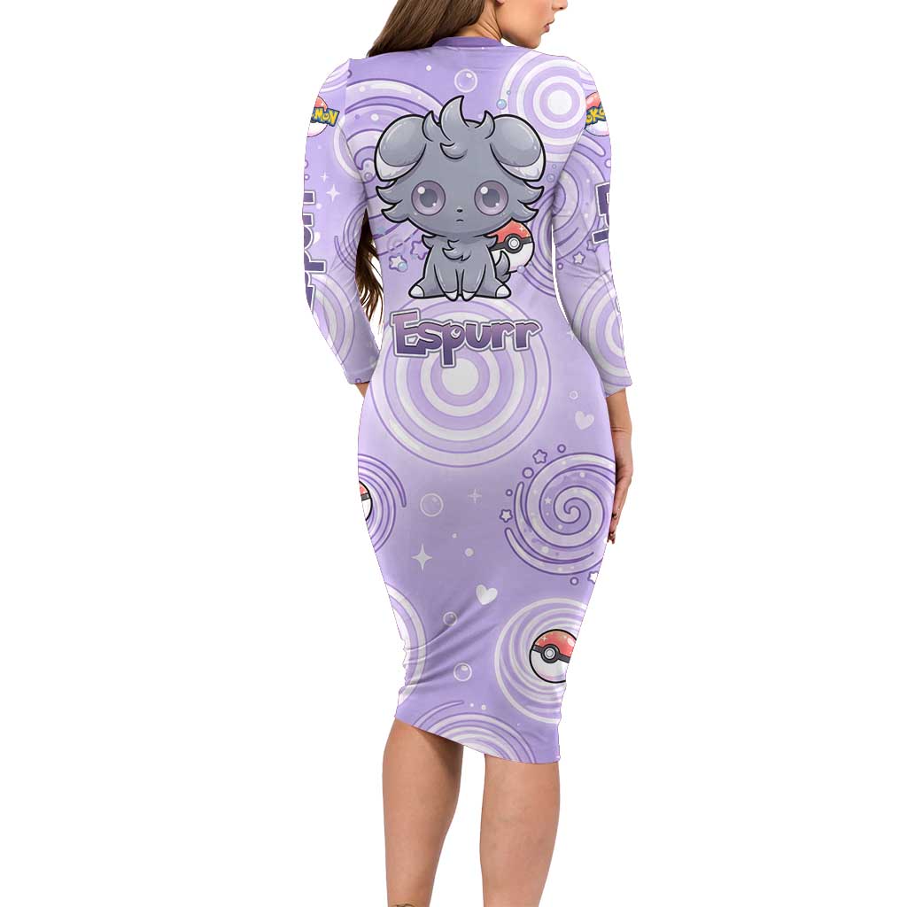 Espurr Long Sleeve Bodycon Dress Hypnotic Pastel Psychic Swirl Art