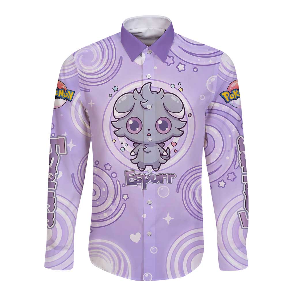 Espurr Long Sleeve Button Shirt Hypnotic Pastel Psychic Swirl Art