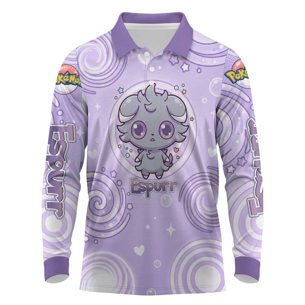 Espurr Long Sleeve Polo Shirt Hypnotic Pastel Psychic Swirl Art