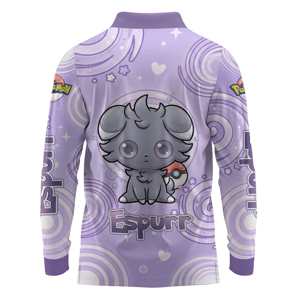 Espurr Long Sleeve Polo Shirt Hypnotic Pastel Psychic Swirl Art