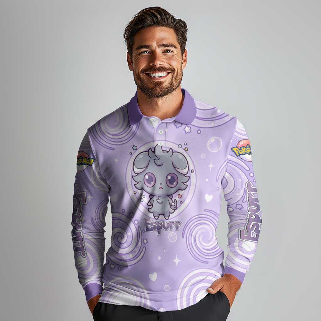 Espurr Long Sleeve Polo Shirt Hypnotic Pastel Psychic Swirl Art