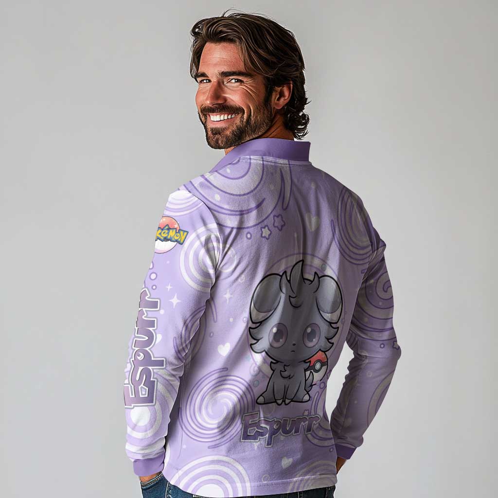 Espurr Long Sleeve Polo Shirt Hypnotic Pastel Psychic Swirl Art