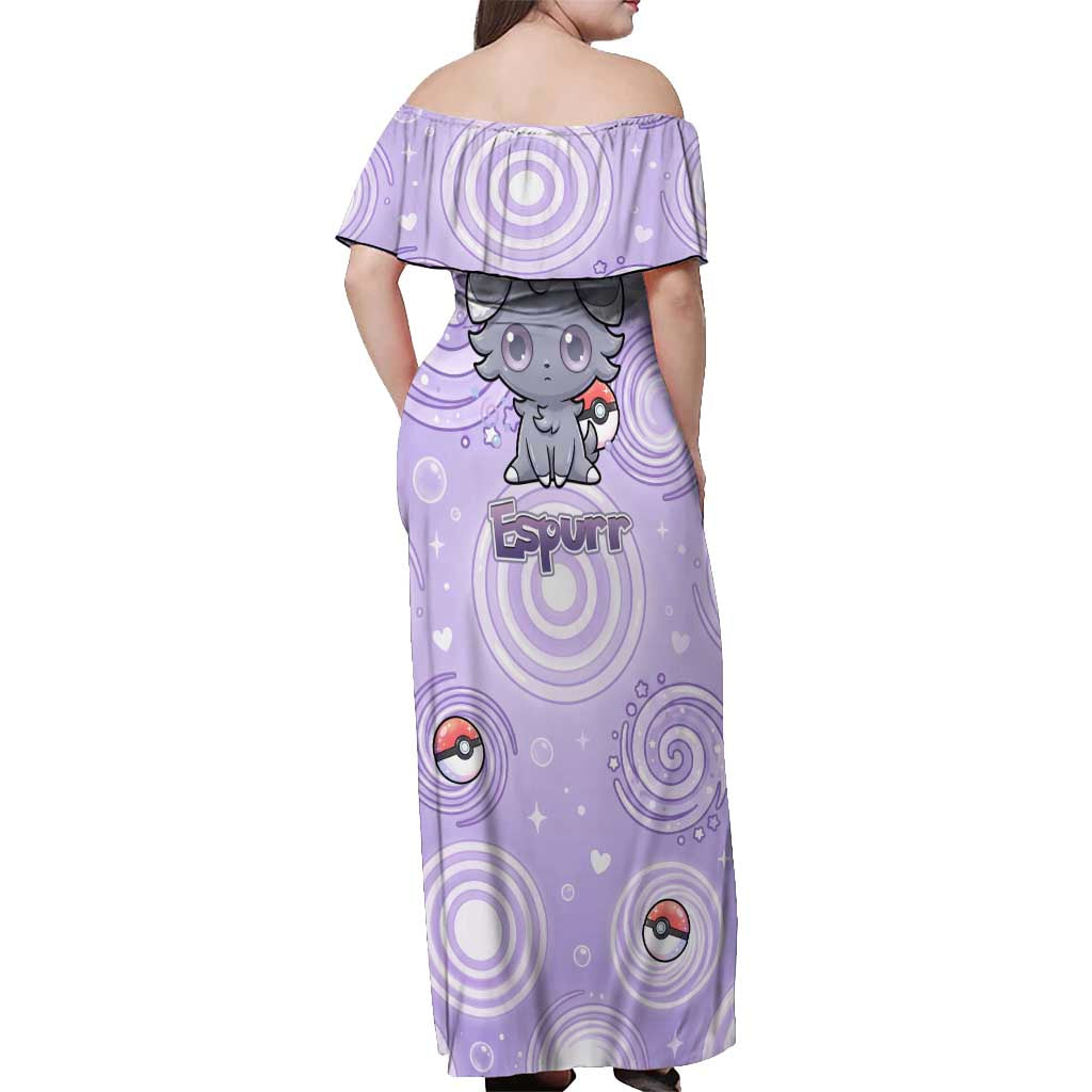 Espurr Off Shoulder Maxi Dress Hypnotic Pastel Psychic Swirl Art