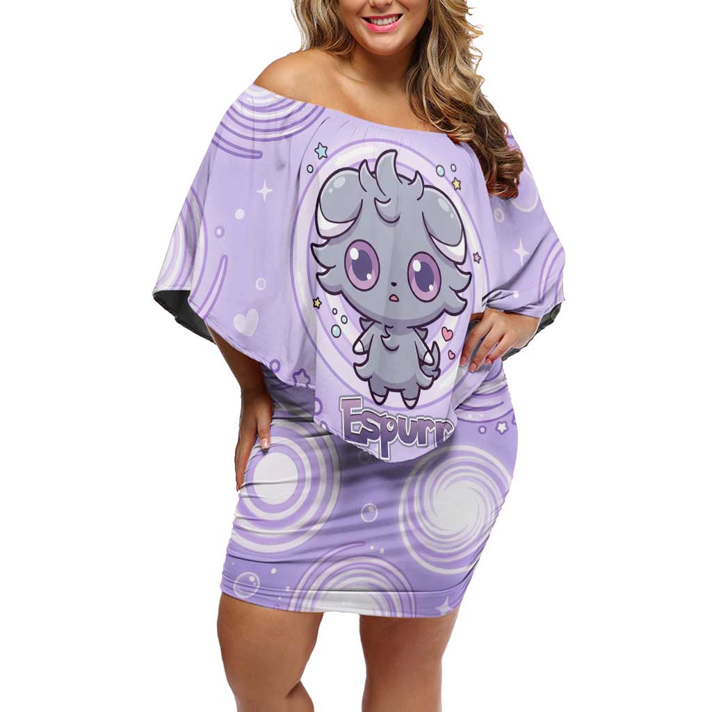 Espurr Off Shoulder Short Dress Hypnotic Pastel Psychic Swirl Art