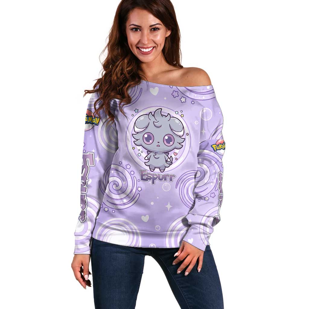 Espurr Off Shoulder Sweater Hypnotic Pastel Psychic Swirl Art