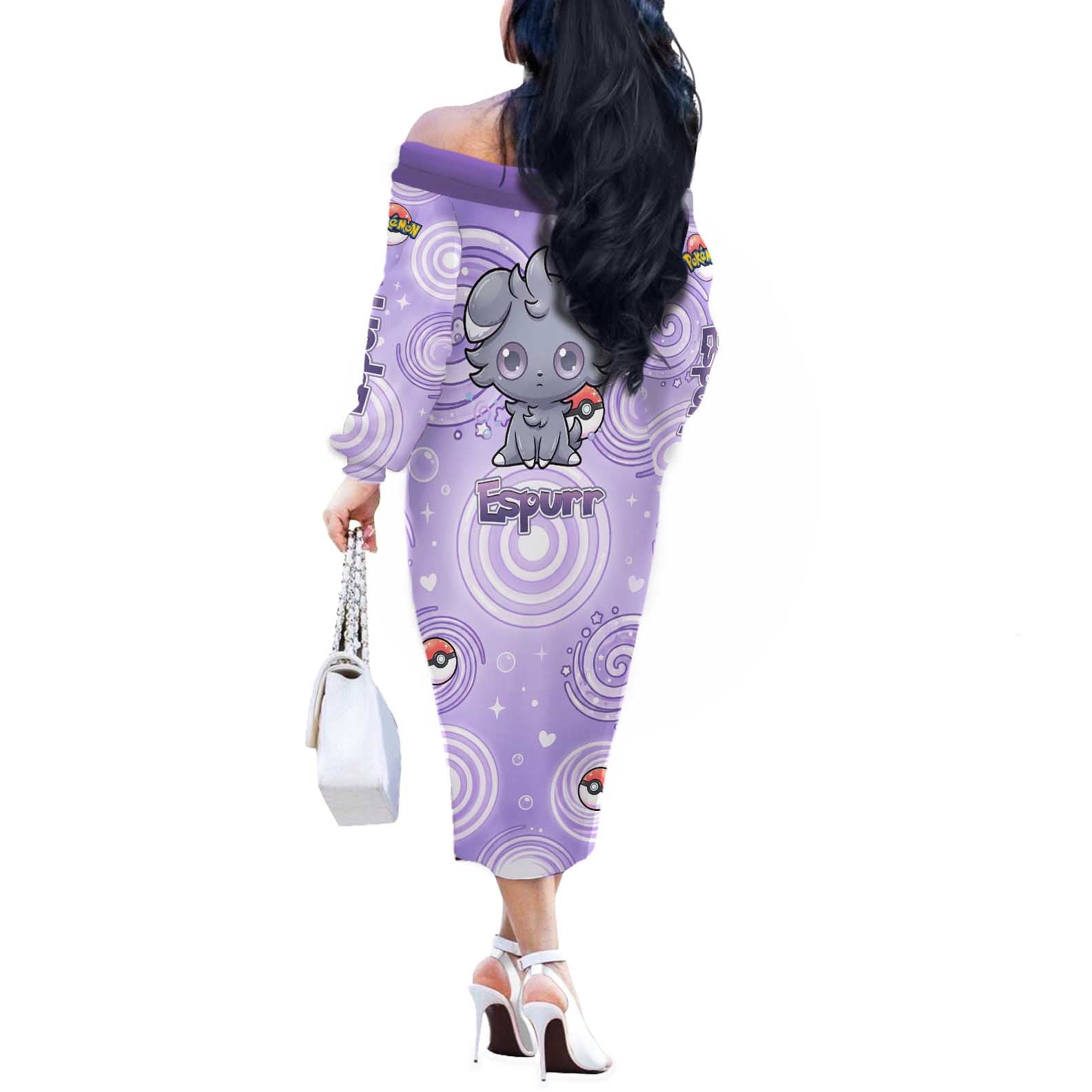 Espurr Off The Shoulder Long Sleeve Dress Hypnotic Pastel Psychic Swirl Art