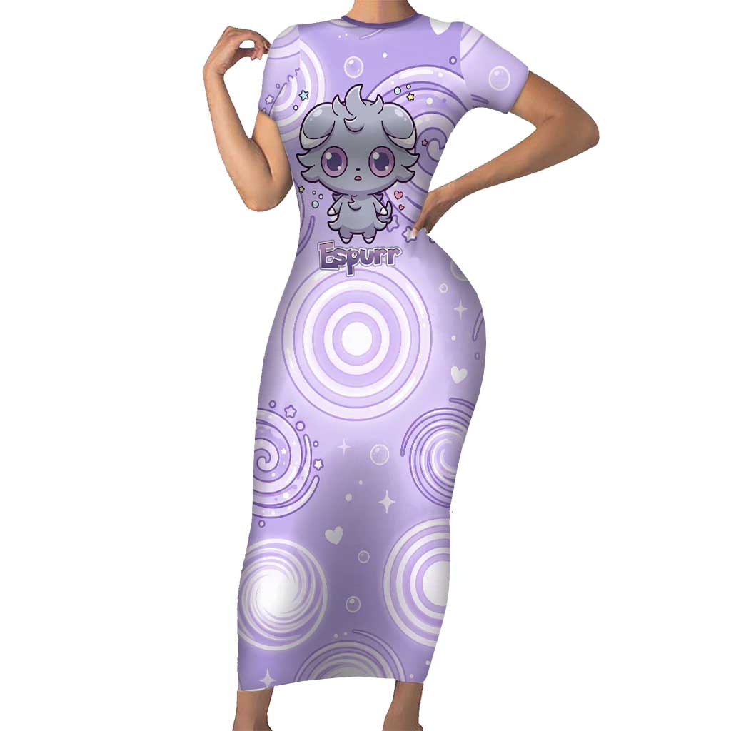 Espurr Short Sleeve Bodycon Dress Hypnotic Pastel Psychic Swirl Art