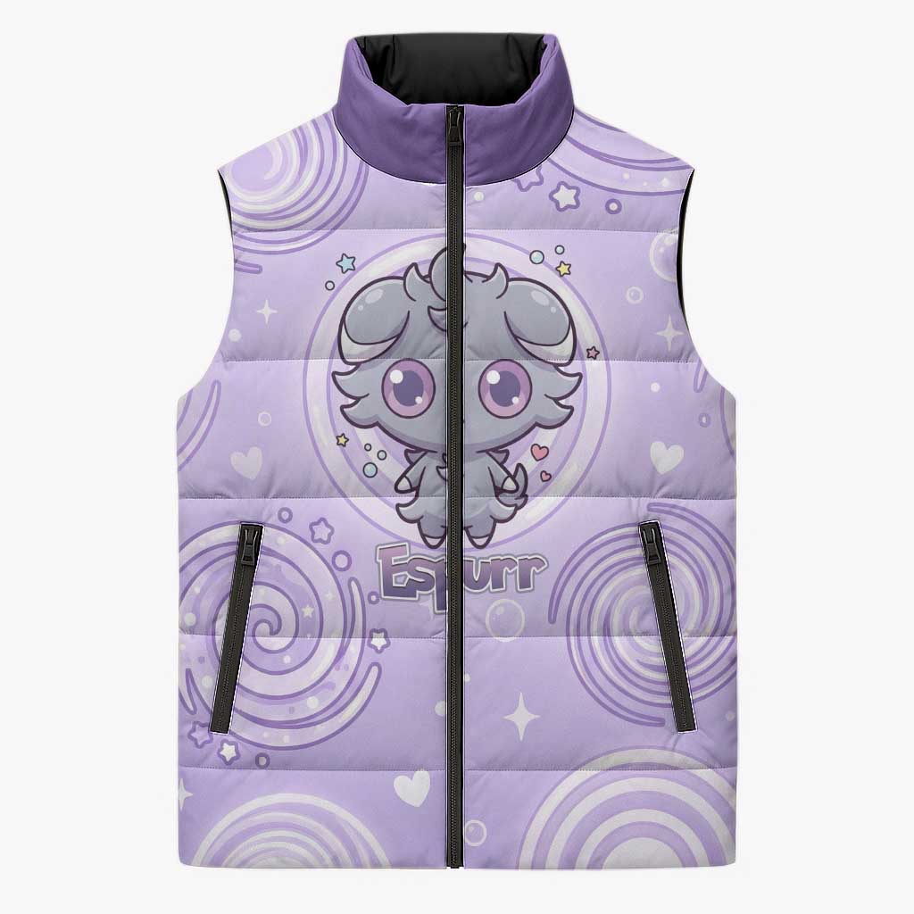 Espurr Sleeveless Puffer Jacket Hypnotic Pastel Psychic Swirl Art