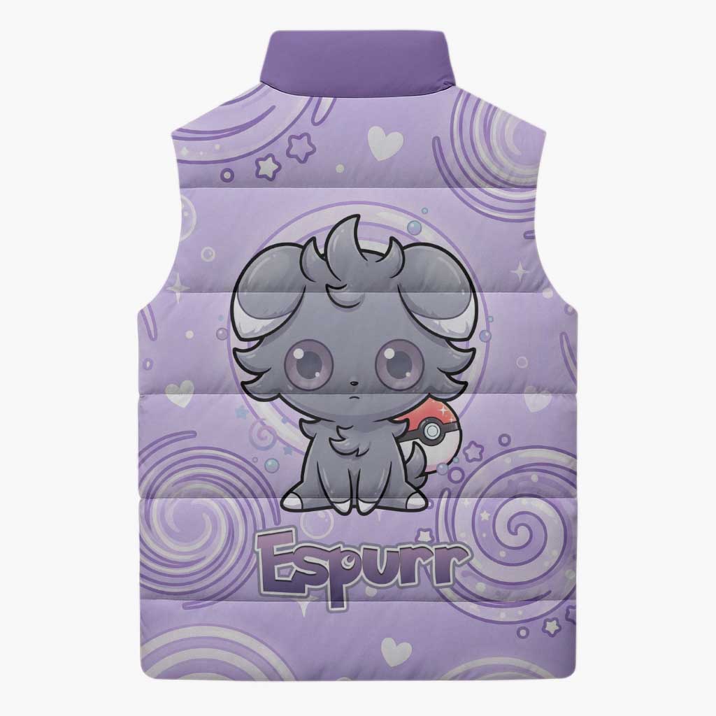 Espurr Sleeveless Puffer Jacket Hypnotic Pastel Psychic Swirl Art