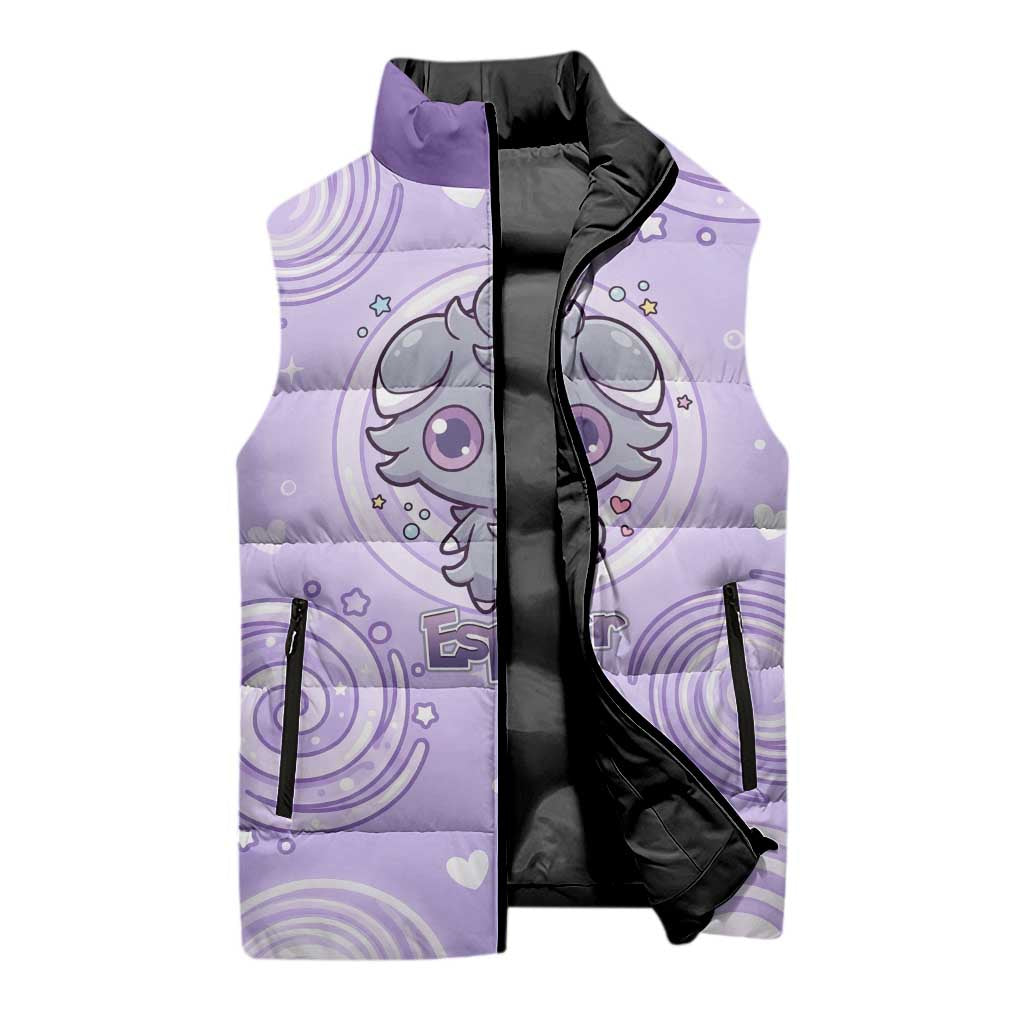 Espurr Sleeveless Puffer Jacket Hypnotic Pastel Psychic Swirl Art