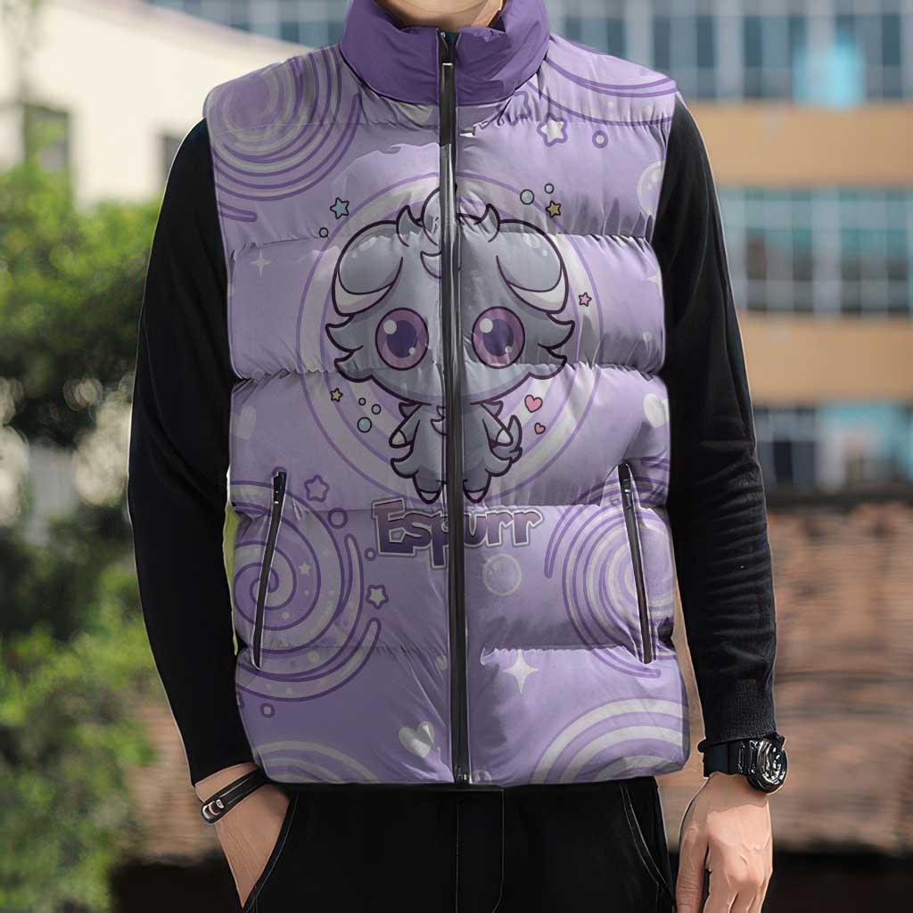 Espurr Sleeveless Puffer Jacket Hypnotic Pastel Psychic Swirl Art