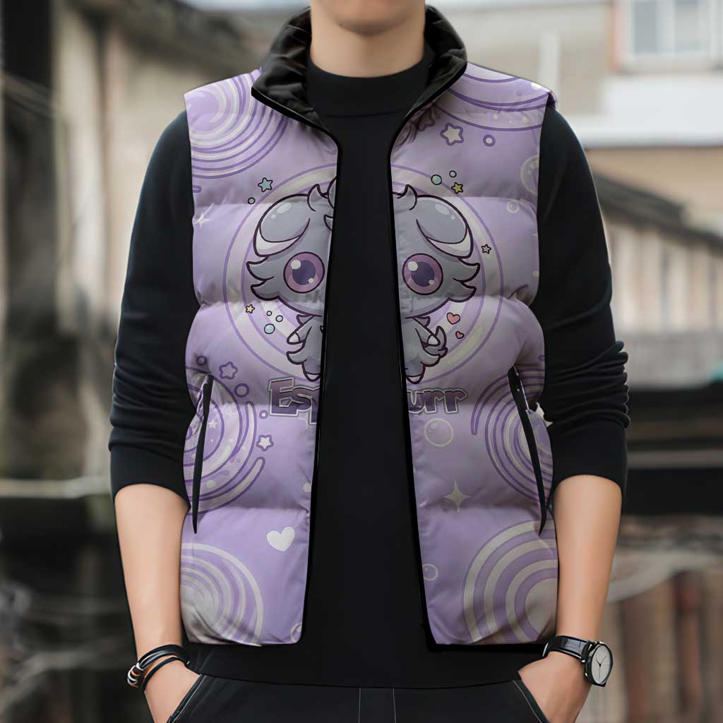Espurr Sleeveless Puffer Jacket Hypnotic Pastel Psychic Swirl Art