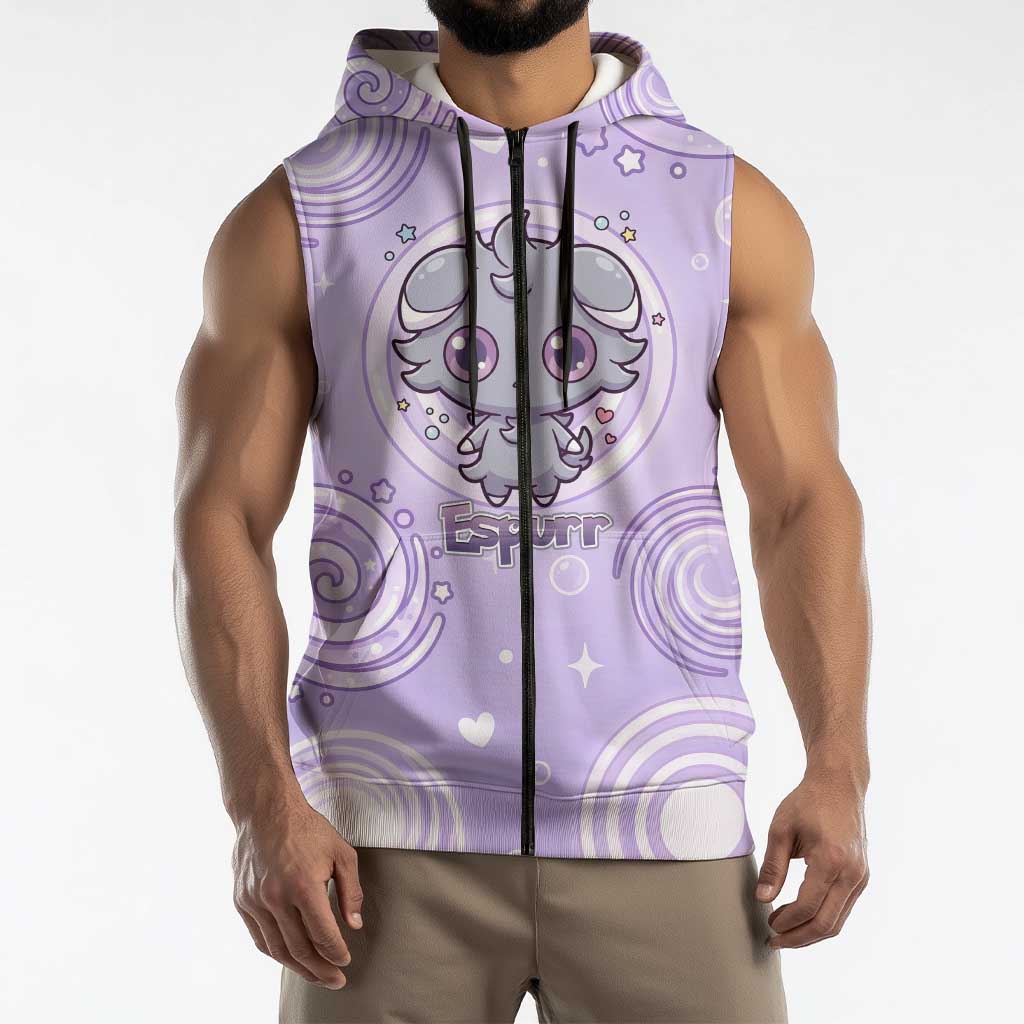 Espurr Sleeveless Zip Hoodie Hypnotic Pastel Psychic Swirl Art