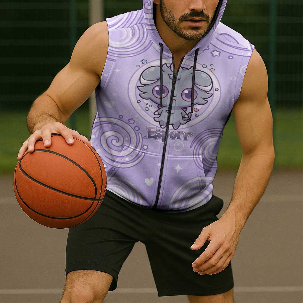 Espurr Sleeveless Zip Hoodie Hypnotic Pastel Psychic Swirl Art
