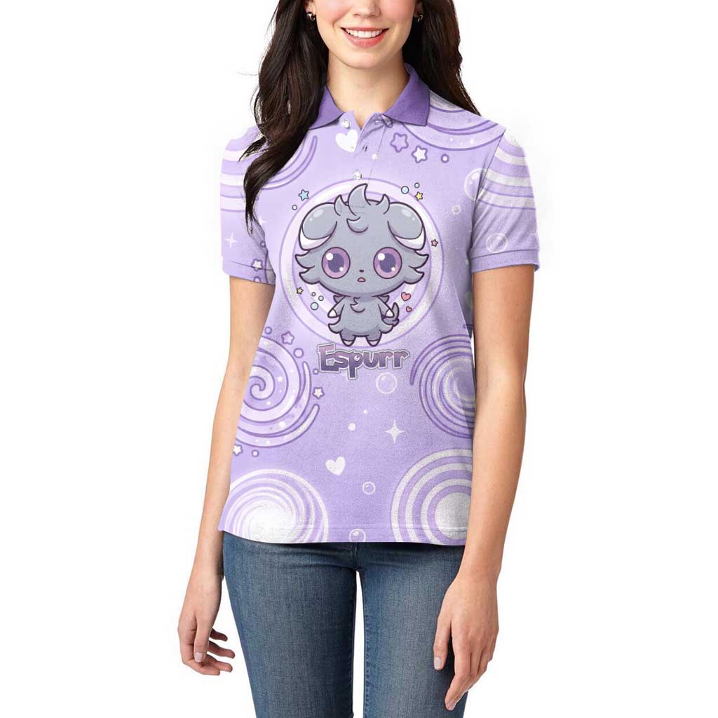 Espurr Women Polo Shirt Hypnotic Pastel Psychic Swirl Art