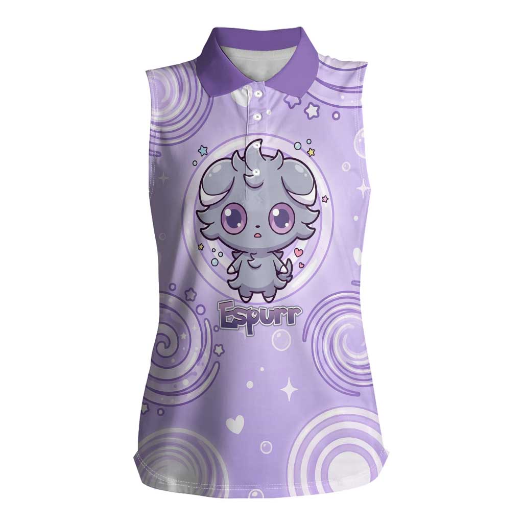 Espurr Women Sleeveless Polo Shirt Hypnotic Pastel Psychic Swirl Art