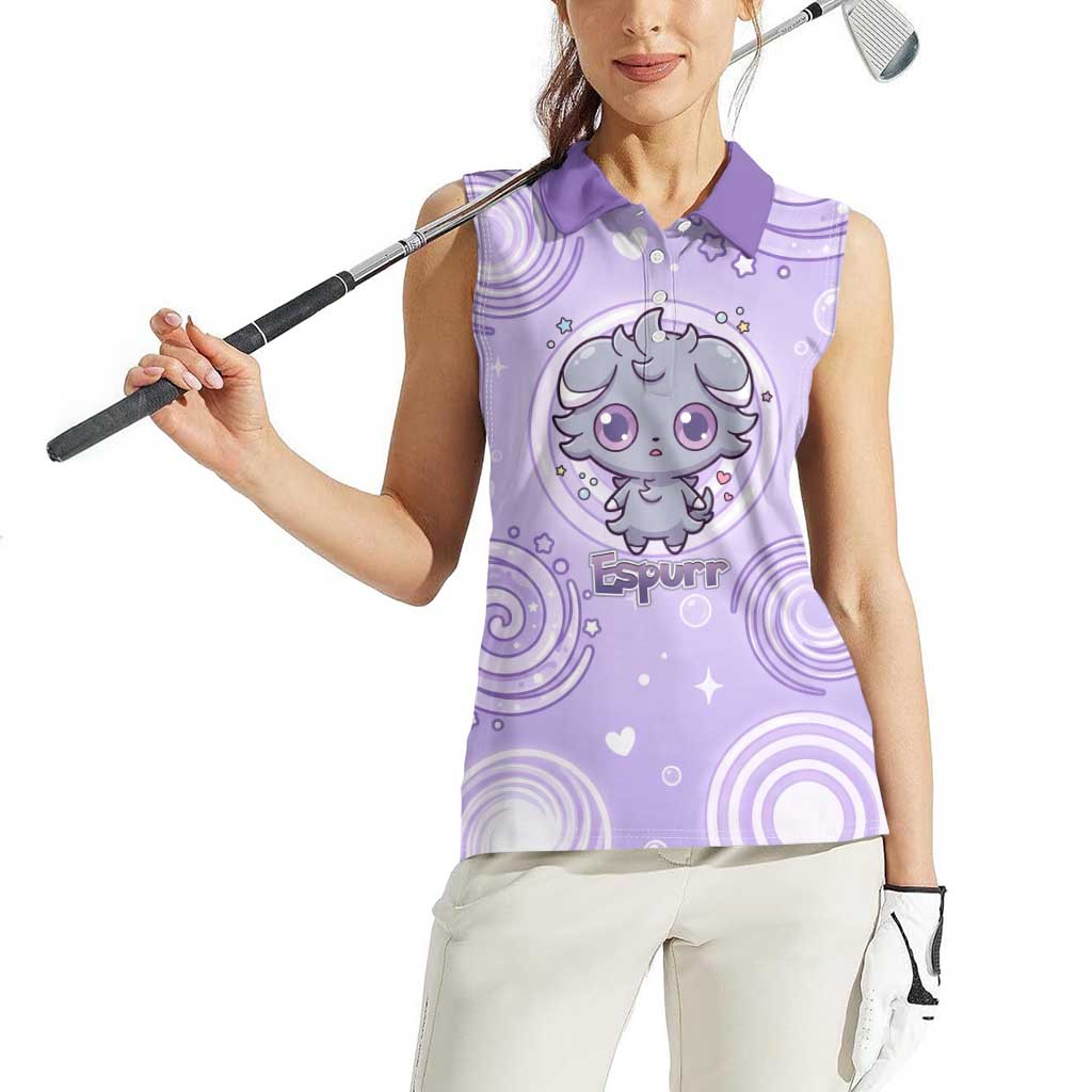Espurr Women Sleeveless Polo Shirt Hypnotic Pastel Psychic Swirl Art