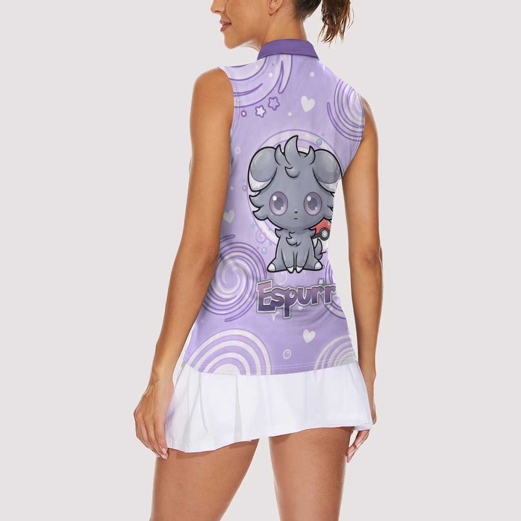 Espurr Women Sleeveless Polo Shirt Hypnotic Pastel Psychic Swirl Art