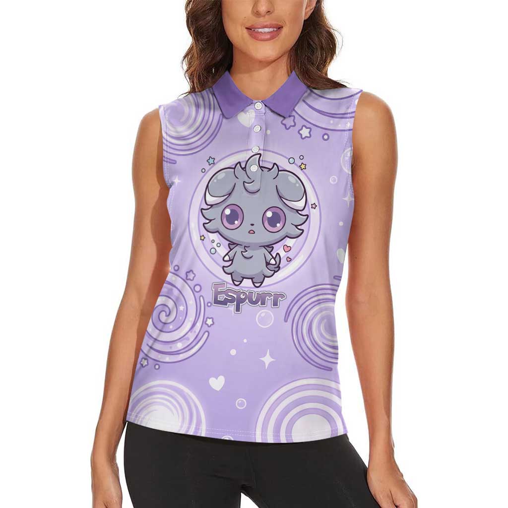 Espurr Women Sleeveless Polo Shirt Hypnotic Pastel Psychic Swirl Art