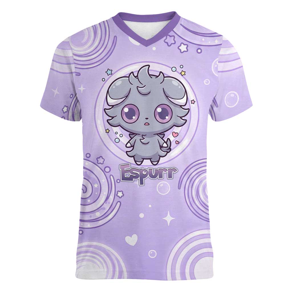 Espurr Women V-Neck T-Shirt Hypnotic Pastel Psychic Swirl Art