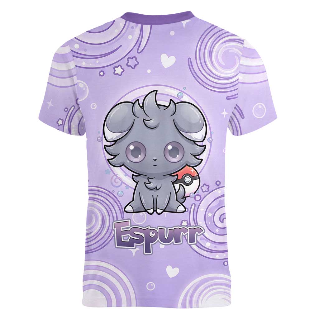 Espurr Women V-Neck T-Shirt Hypnotic Pastel Psychic Swirl Art