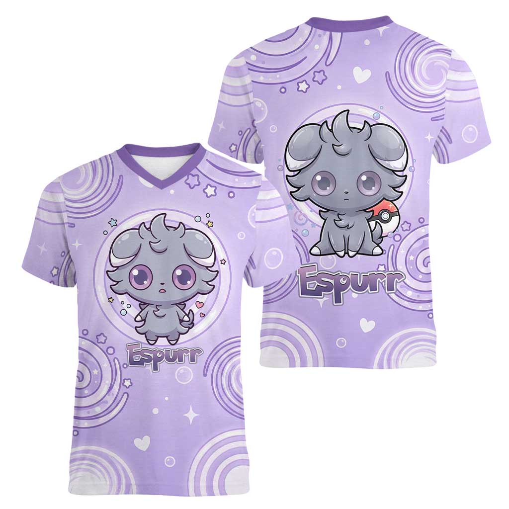 Espurr Women V-Neck T-Shirt Hypnotic Pastel Psychic Swirl Art