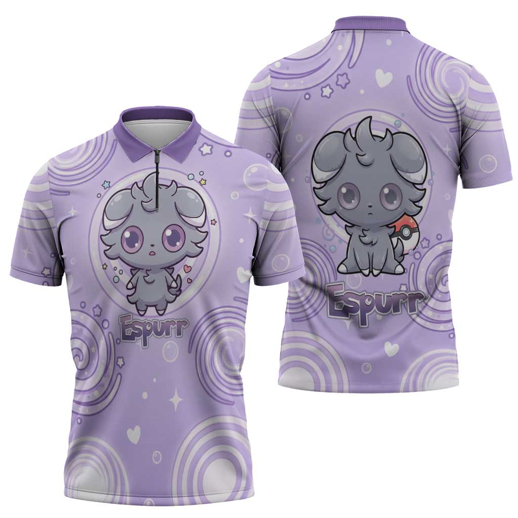 Espurr Zipper Polo Shirt Hypnotic Pastel Psychic Swirl Art