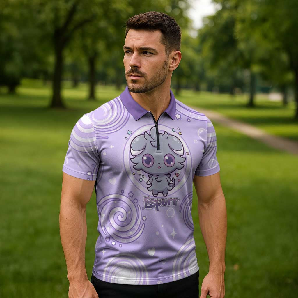 Espurr Zipper Polo Shirt Hypnotic Pastel Psychic Swirl Art