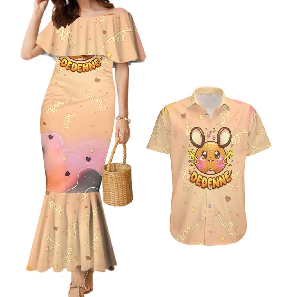 Dedenne Couples Matching Mermaid Dress and Hawaiian Shirt Sweet Electric Berry Pop Art