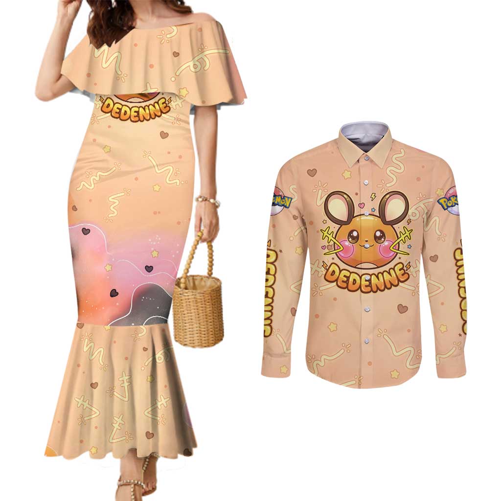 Dedenne Couples Matching Mermaid Dress and Long Sleeve Button Shirt Sweet Electric Berry Pop Art