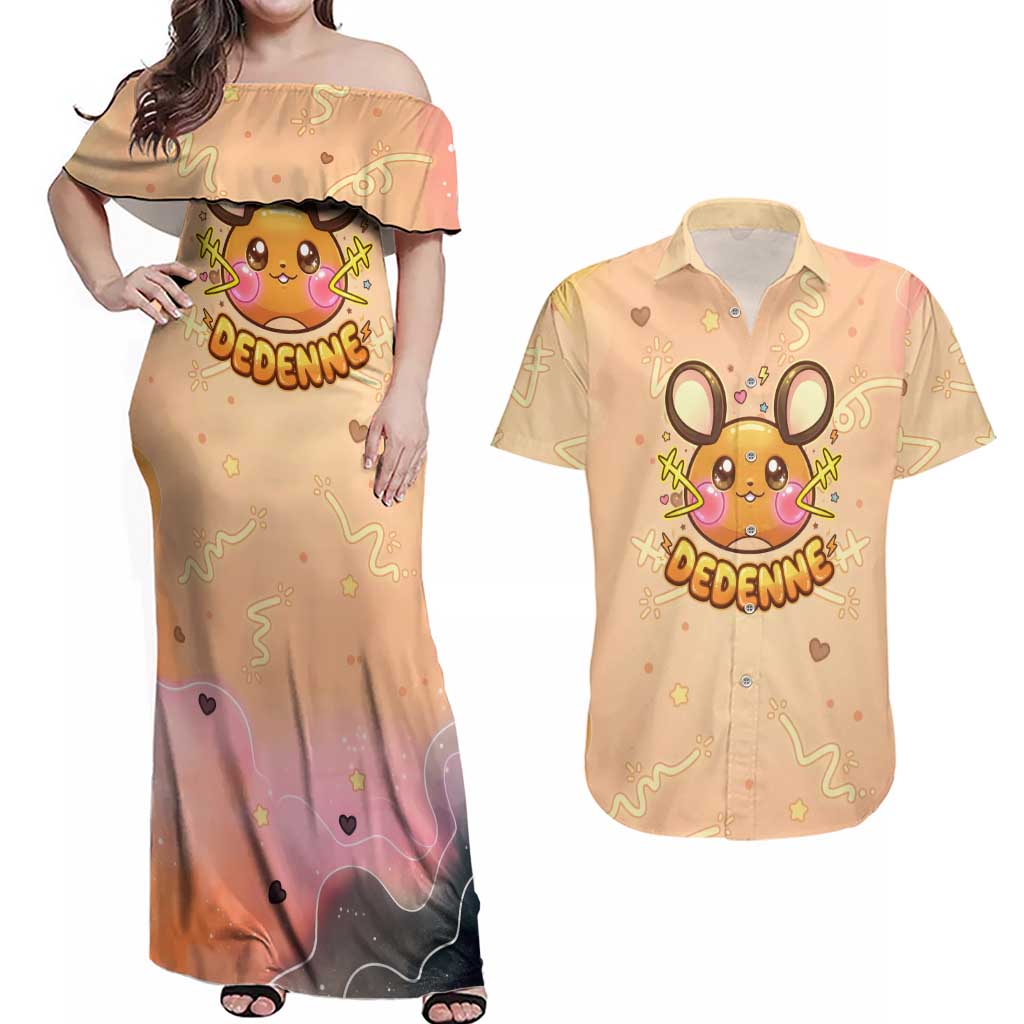 Dedenne Couples Matching Off Shoulder Maxi Dress and Hawaiian Shirt Sweet Electric Berry Pop Art