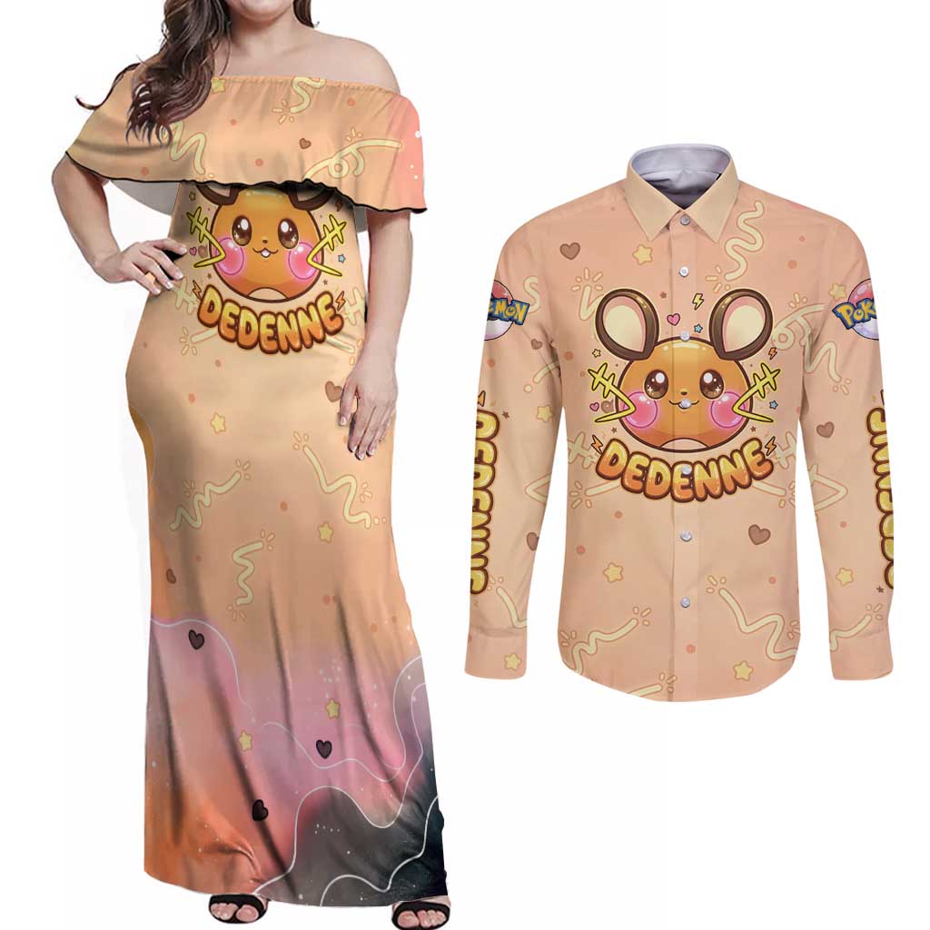 Dedenne Couples Matching Off Shoulder Maxi Dress and Long Sleeve Button Shirt Sweet Electric Berry Pop Art