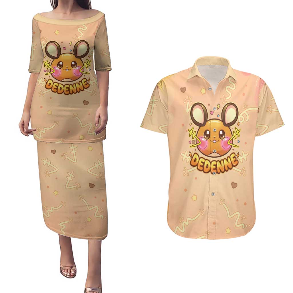 Dedenne Couples Matching Puletasi and Hawaiian Shirt Sweet Electric Berry Pop Art
