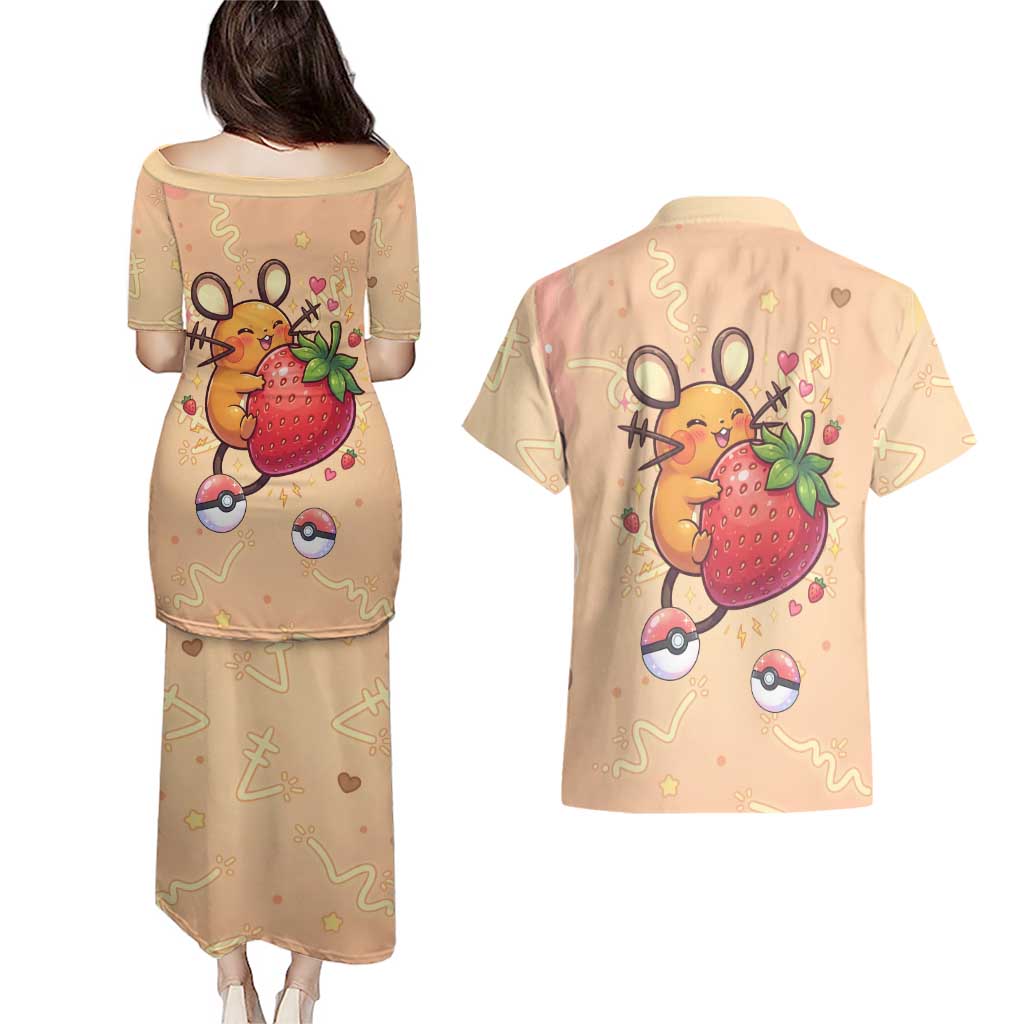 Dedenne Couples Matching Puletasi and Hawaiian Shirt Sweet Electric Berry Pop Art