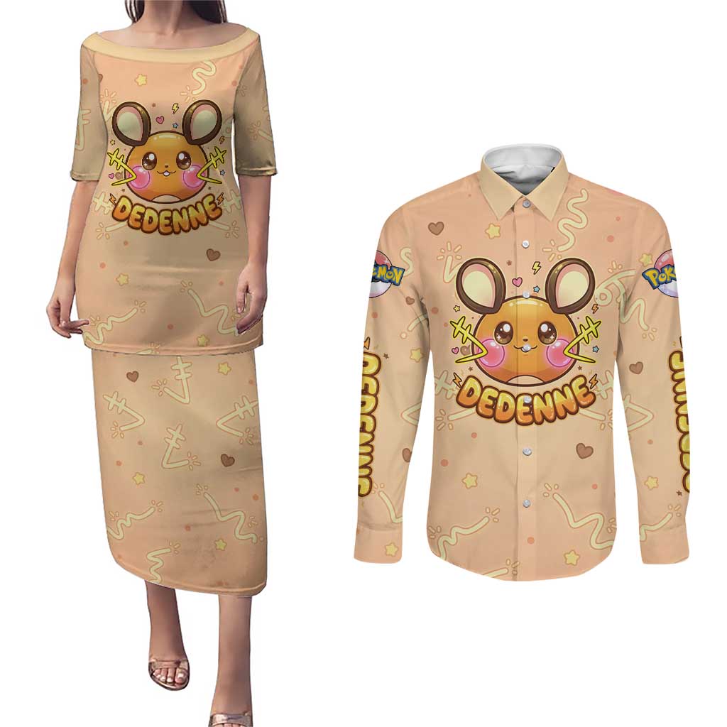 Dedenne Couples Matching Puletasi and Long Sleeve Button Shirt Sweet Electric Berry Pop Art