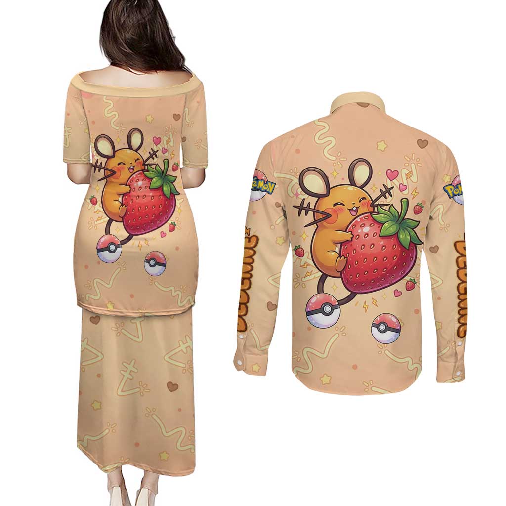 Dedenne Couples Matching Puletasi and Long Sleeve Button Shirt Sweet Electric Berry Pop Art