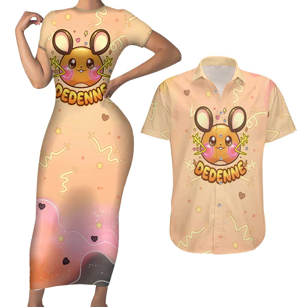 Dedenne Couples Matching Short Sleeve Bodycon Dress and Hawaiian Shirt Sweet Electric Berry Pop Art