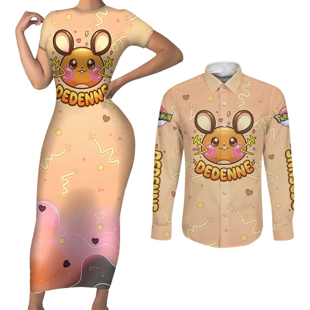 Dedenne Couples Matching Short Sleeve Bodycon Dress and Long Sleeve Button Shirt Sweet Electric Berry Pop Art