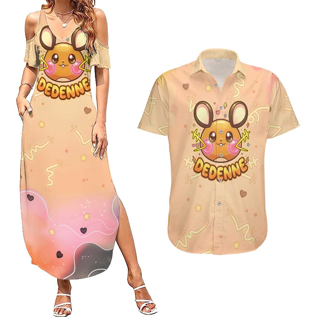 Dedenne Couples Matching Summer Maxi Dress and Hawaiian Shirt Sweet Electric Berry Pop Art
