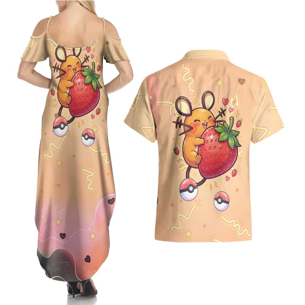 Dedenne Couples Matching Summer Maxi Dress and Hawaiian Shirt Sweet Electric Berry Pop Art