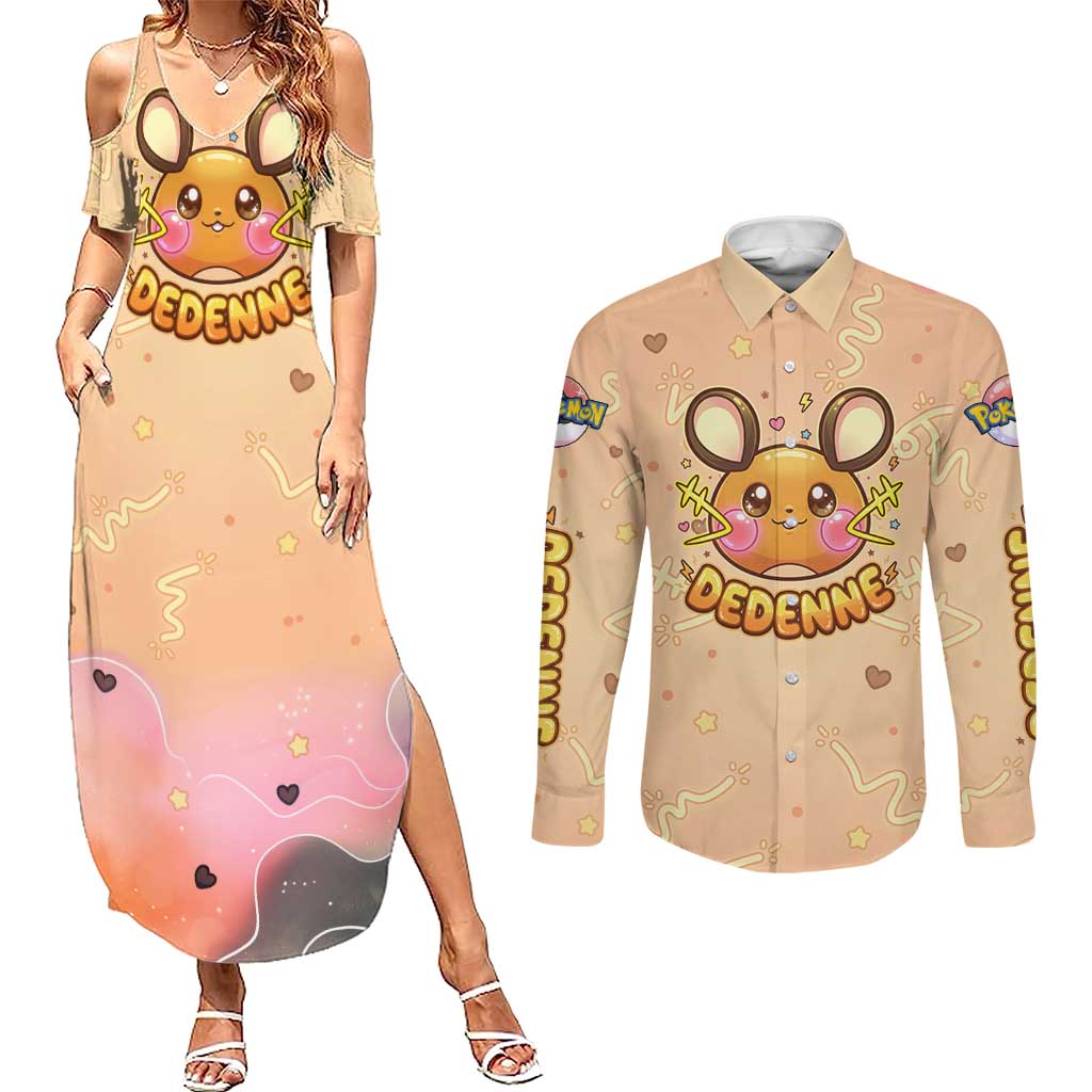 Dedenne Couples Matching Summer Maxi Dress and Long Sleeve Button Shirt Sweet Electric Berry Pop Art