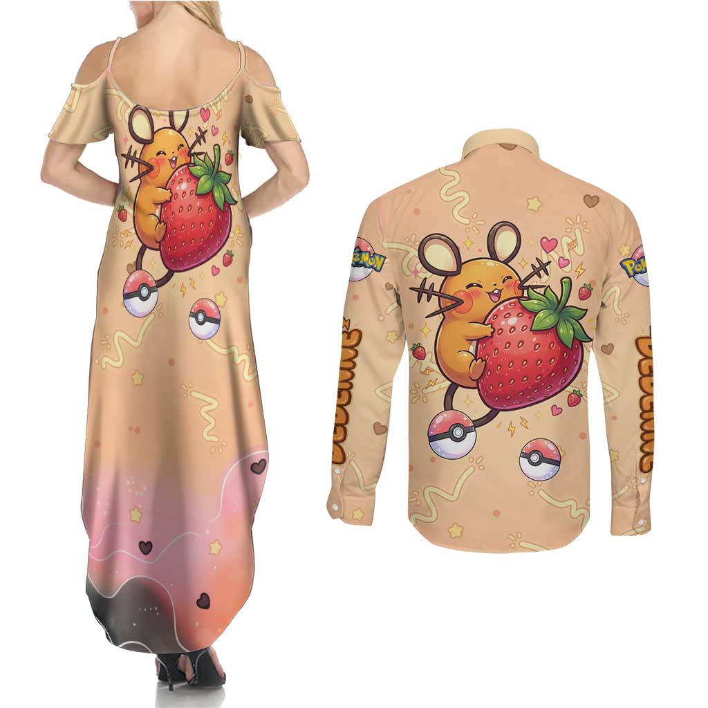 Dedenne Couples Matching Summer Maxi Dress and Long Sleeve Button Shirt Sweet Electric Berry Pop Art