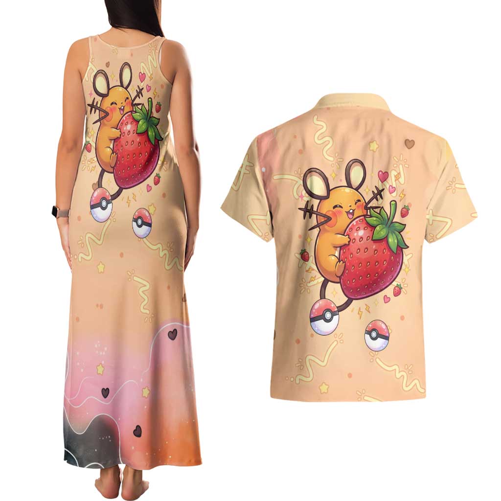 Dedenne Couples Matching Tank Maxi Dress and Hawaiian Shirt Sweet Electric Berry Pop Art
