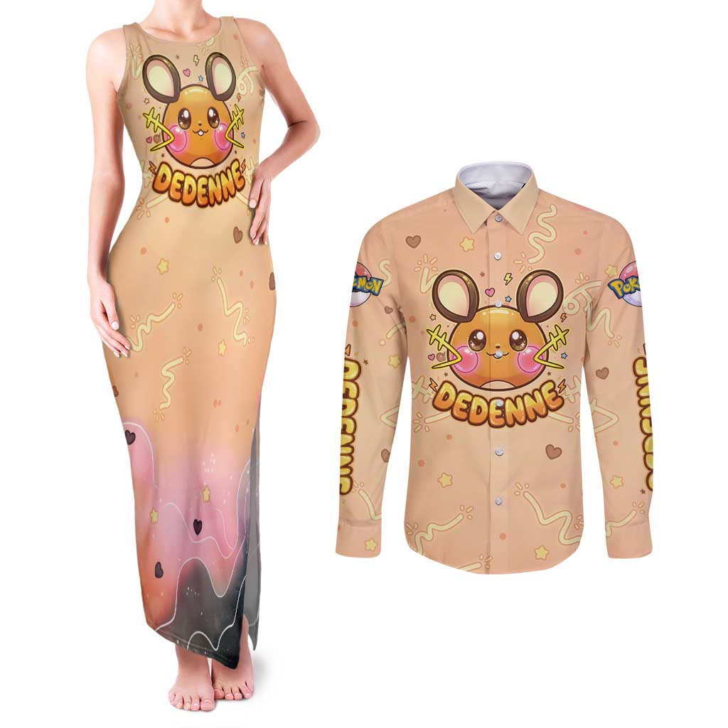 Dedenne Couples Matching Tank Maxi Dress and Long Sleeve Button Shirt Sweet Electric Berry Pop Art