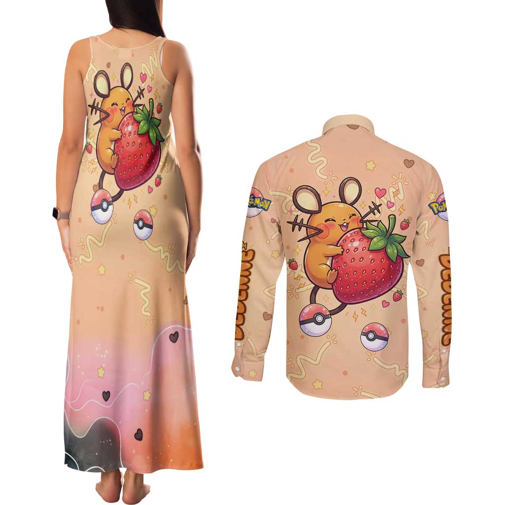 Dedenne Couples Matching Tank Maxi Dress and Long Sleeve Button Shirt Sweet Electric Berry Pop Art