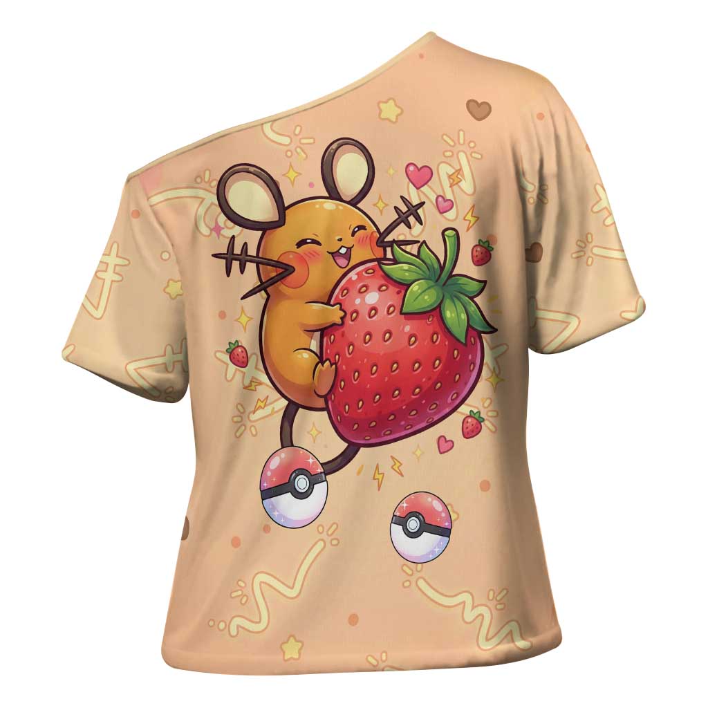 Dedenne Cross Shoulder Shirt Sweet Electric Berry Pop Art