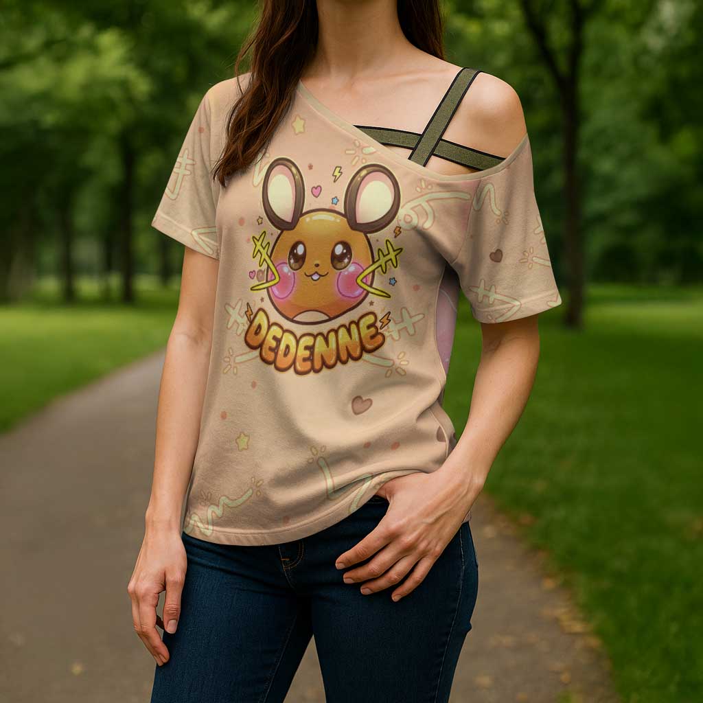 Dedenne Cross Shoulder Shirt Sweet Electric Berry Pop Art