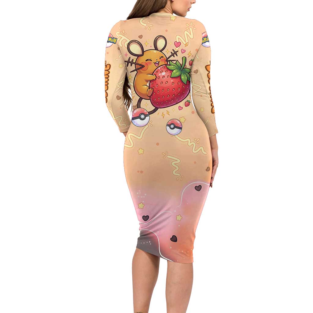 Dedenne Family Matching Long Sleeve Bodycon Dress and Hawaiian Shirt Sweet Electric Berry Pop Art